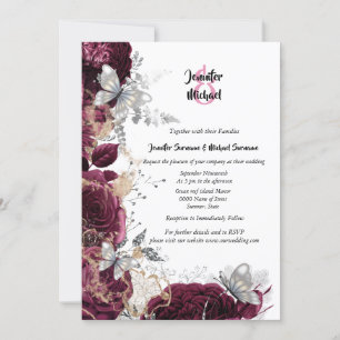 Invitación Rosa de plata marrón moda mariposa elegante boda