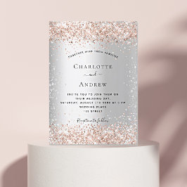 Invitación Rosa de plata purpurina boda brillante de oro