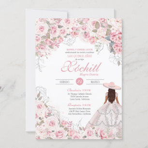 Invitación Rosa de plata rosa Rubor Blossom Charro Quinceaner