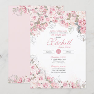 Invitación Rosa de plata rosa Rubor Blossom Quinceanera