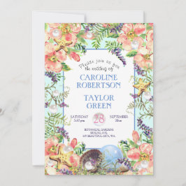 Invitación Rosa de playa de arena tropical Seashell Pearl Bod