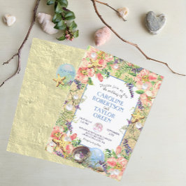 Invitación Rosa de playa de arena tropical Seashell Pearl Bod