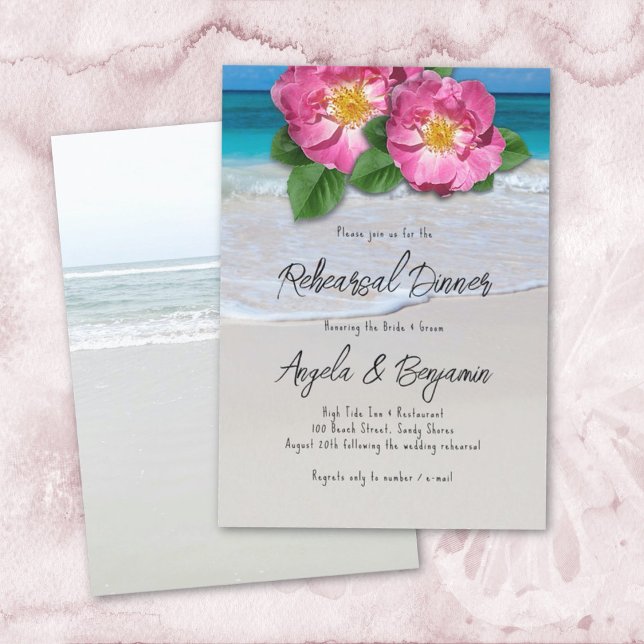 Invitación Rosa de playa Mares tropicales Ensayo Cena (Subido por el creador)
