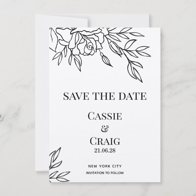 Invitación Rosa de pluma y tinta Boda Guardar la fecha (Anverso)
