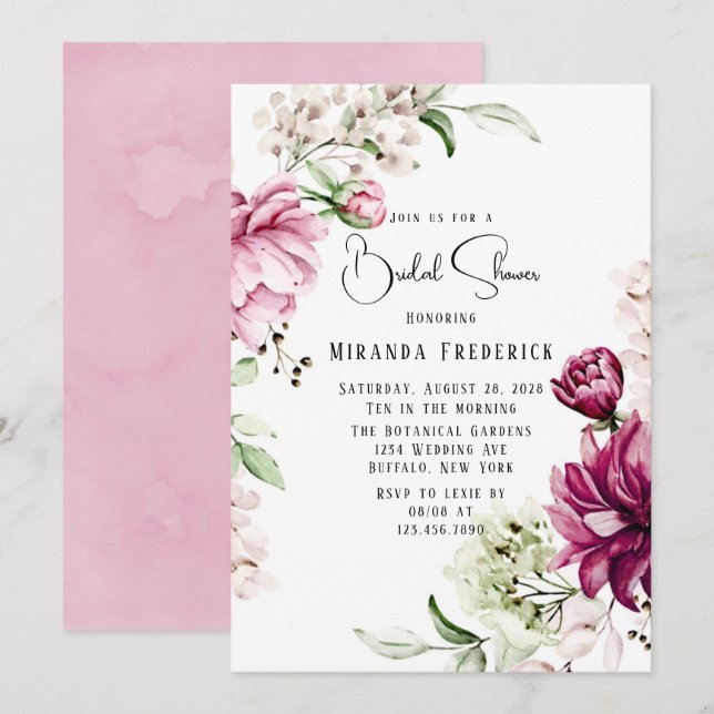Invitación Rosa de polvo y ducha de novias Rubor Paint Peony (Anverso / Reverso)