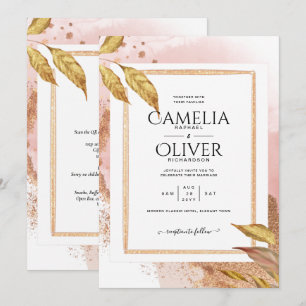 Invitación ROSA DE PRESUPUESTO Oro Saltos Boda Invitar Código