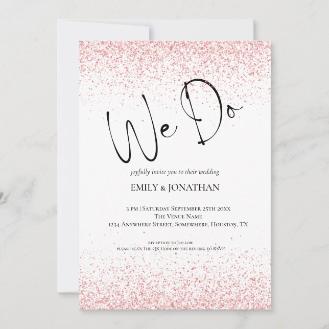 Invitación Rosa de presupuesto Purpurina de oro hacemos Boda  (Anverso)