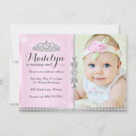 Invitación rosa de primer cumpleaños de la pequeña