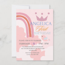 Invitación rosa de primer cumpleaños personalizada