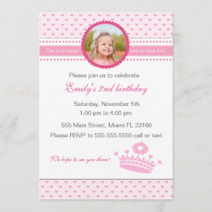 Invitación Rosa de princesa Birthday Photo Invitation Girl
