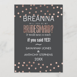 Invitación Rosa de puntos de polka de oro y criada de honor n