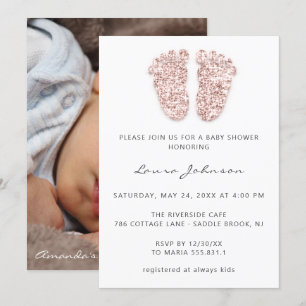 Invitación Rosa de Purpurina de pies Chica de Baby Shower
