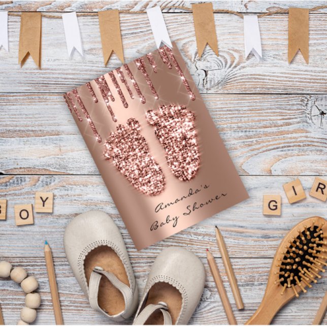 Invitación Rosa de Purpurina de pies de Baby Shower de chispa (Subido por el creador)