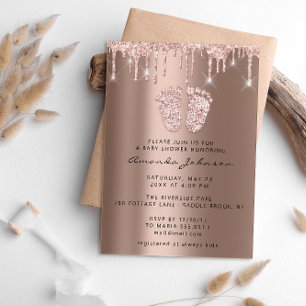 Invitación Rosa de Purpurina de pies de Baby Shower gotea fot