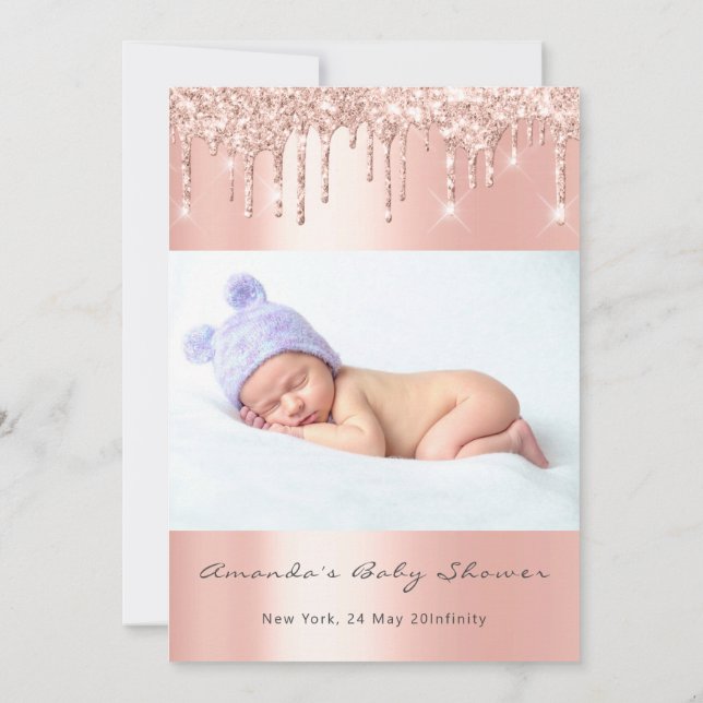Invitación Rosa de Purpurina de pies de Baby Shower gotea fot (Reverso)