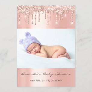Invitación Rosa de Purpurina de pies de Baby Shower gotea fot