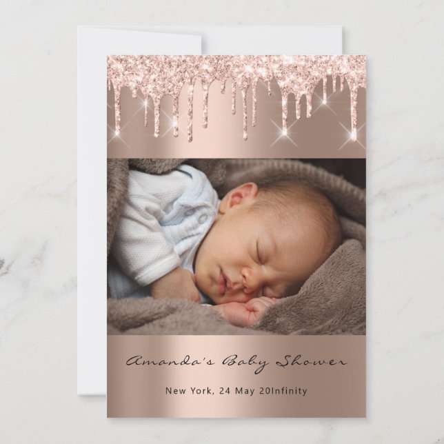 Invitación Rosa de Purpurina de pies de Baby Shower gotea fot (Reverso)