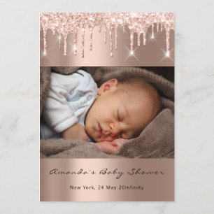 Invitación Rosa de Purpurina de pies de Baby Shower gotea fot