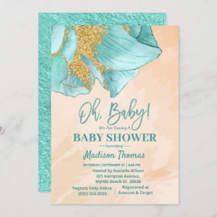 Invitación Rosa de Purpurina Verde Mint Baby Shower