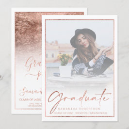 Invitación Rosa de Relieve metalizado de oro borde caligrafía