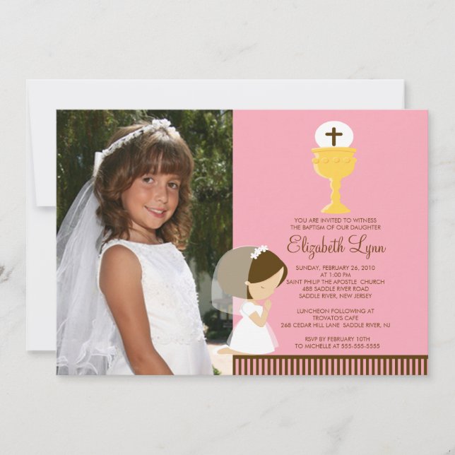 Invitación Rosa de rogación del chica de la primera (Anverso)