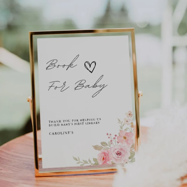 Invitación Rosa de Rótulo para bebés, Baby Shower (Rose Book for Baby Sign, Baby Shower Invitation)