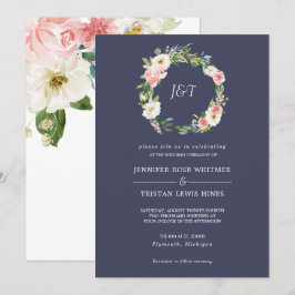 Invitación Rosa de rubefacción y Boda Monograma de la guirnal