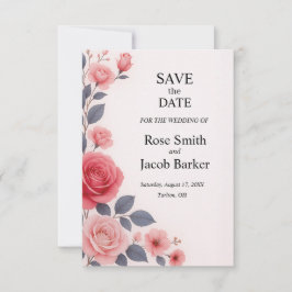Invitación Rosa de Rubor Boda Floral Guardar la fecha