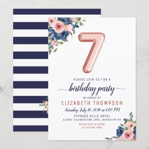 Invitación Rosa de Rubor de la Marina Floral Globo de Oro 7º 