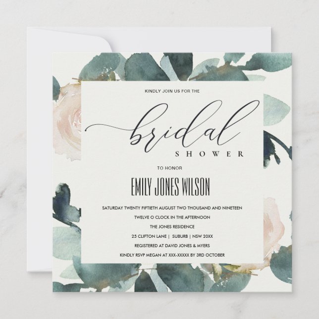 INVITACIÓN ROSA DE RUBOR EUCALYPTUS SOFT KRAFT BRIDAL SHOWER (Anverso)