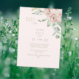 Invitación Rosa de Rubor Floral Baby Girl Shower