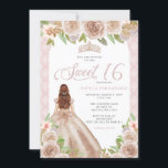 Invitación Rosa de Rubor Floral Princesa Tiara Sweet 16<br><div class="desc">Rosa Rubor Floral Princesa Tiara Sweet 16 Invitación</div>