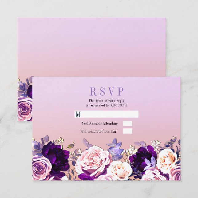 Invitación Rosa de Rubor Lilac Purple & Pink Floral Wedding R (Anverso / Reverso)