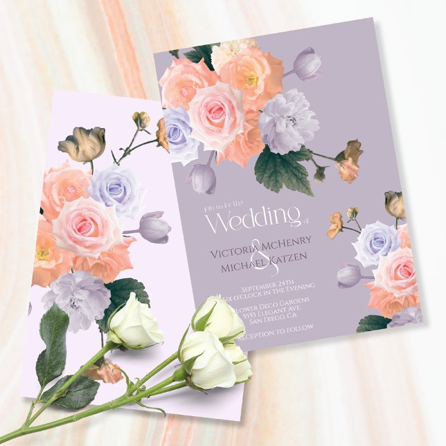 Invitación Rosa de Rubor Pale Purple Boda floral moderno (Subido por el creador)