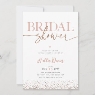 Invitación Rosa de Rubor Purpurina de oro Bonito Bridal Showe