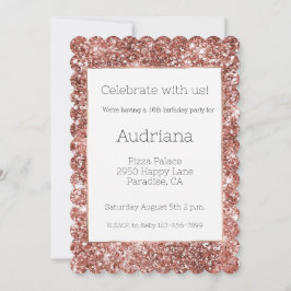 Invitación Rosa de Rubor Purpurina de oro Glitz 16º cumpleaño