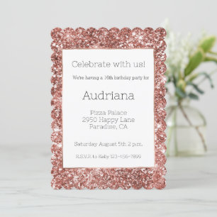Invitación Rosa de Rubor Purpurina de oro Glitz 16º cumpleaño