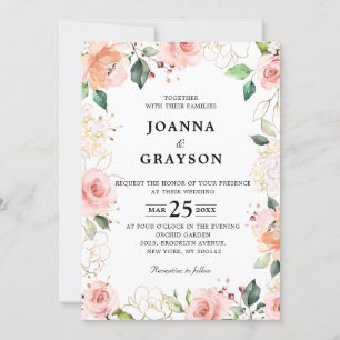 Invitación Rosa de Rubor rosa Pastel Boda Botánico Floral