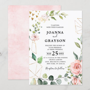 Invitación Rosa de Rubor rosa Pastel Boda Botánico Floral