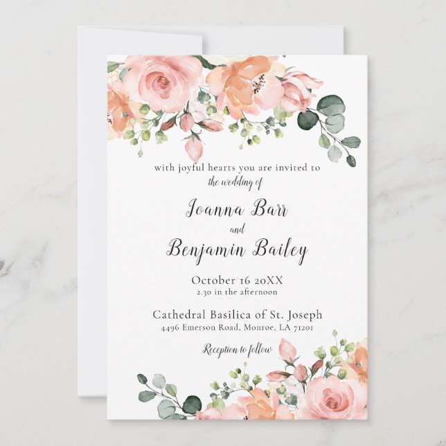Invitación Rosa de Rubor rosa Pastel Boda Botánico Floral (Anverso)