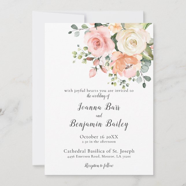 Invitación Rosa de Rubor rosa Pastel Boda Botánico Floral (Anverso)