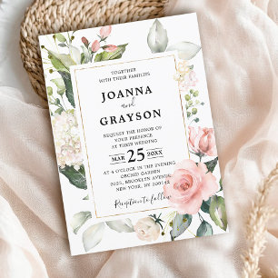 Invitación Rosa de Rubor rosa Pastel Boda Botánico Floral