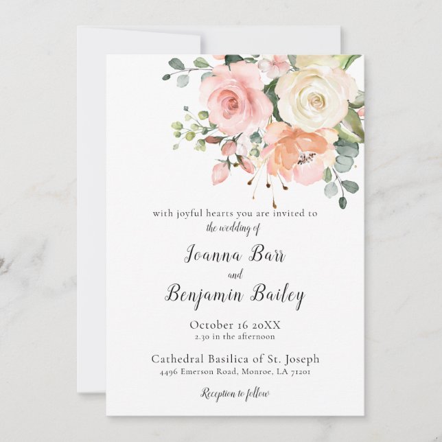 Invitación Rosa de Rubor rosa Pastel Boda Botánico Floral (Anverso)