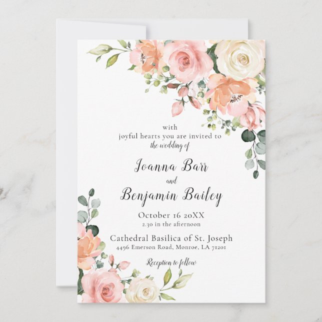 Invitación Rosa de Rubor rosa Pastel Boda Botánico Floral (Anverso)