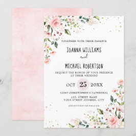Invitación Rosa de Rubor rosa Pastel Boda Botánico Floral
