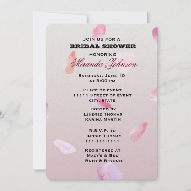 Invitación Rosa de Rubor rosa romántico Petal Floral (Anverso)