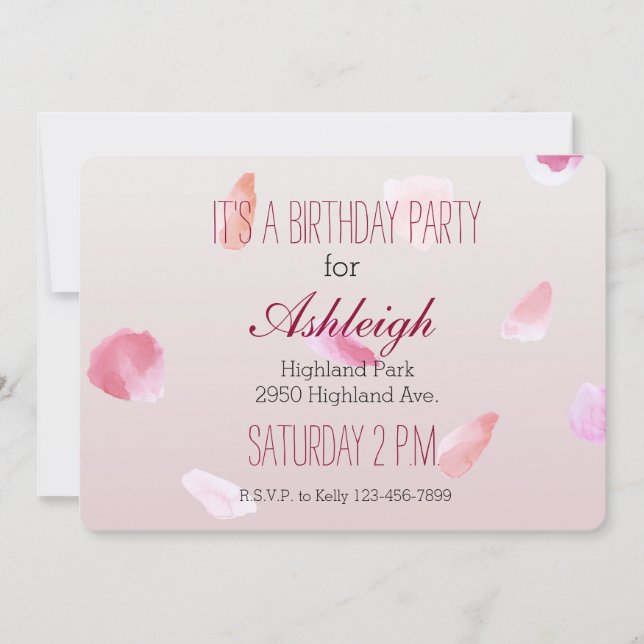 Invitación Rosa de Rubor rosa romántico Petal Floral (Anverso)
