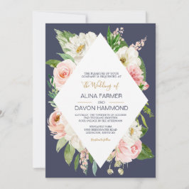 Invitación Rosa de rubor Rubor Boda Floral de la Marina Blanc