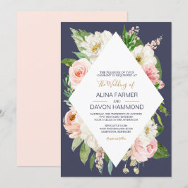 Invitación Rosa de rubor Rubor Boda Floral de la Marina Blanc