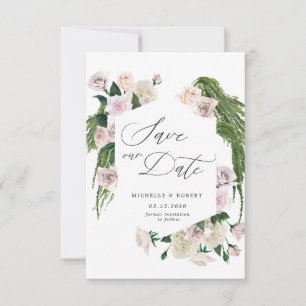 Invitación rosa de Rubor sofisticado floral Guardar la tarjet
